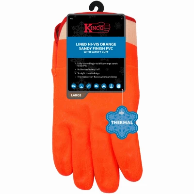 Thermal Lined PVC Gloves, Sandy Finish, Hi-Viz Orange, Men's L