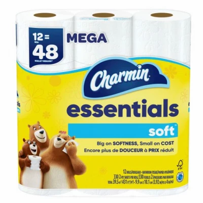 Essentials Soft Toilet Paper, 330 Sheets Per Mega Roll, 12 Rolls