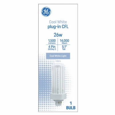 3-Tube CFL Light Bulb, 4-Pin Base, Cool White, 1800 Lumens, 26 Watt