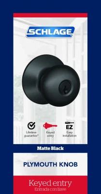 Plymouth Matte Black Keyed Entry Door Knob Lock