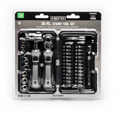 38-Piece Stubby Tool Set with Compact Handles for Tight Spaces