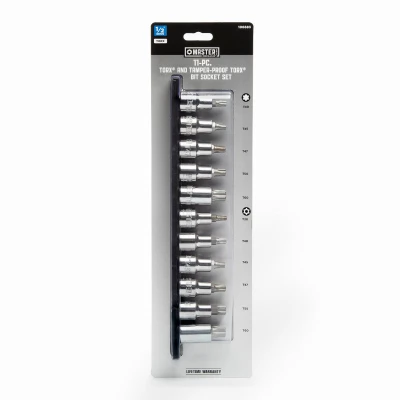 Eleven Piece Torx and Tamper Proof Torx Bit Socket Set with One Half Inch Drive
