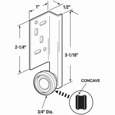 Steel Drawer Track Center Roller Assembly, 3/4 In. Wheel, Concave Edge, 2-Pk.