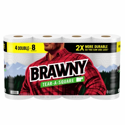 Tear-A-Square Paper Towels, White, 100-Sheet Roll, 4 Double Rolls