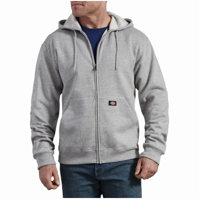 Thermal-lined Full-zip Fleece Jacket Hoodie, Gray, Men's Large