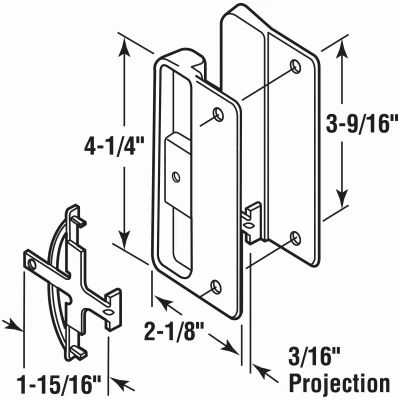 Screen Door Latch and Pull Mortise Style, Black Plastic
