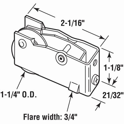Single 1-1/4 In. Steel Roller Assembly, Ball Bearing, Plain Back