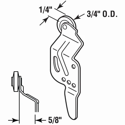 Wardrobe Door Roller, Back Panel, 1/4 In. Offset, 3/4 In. Nylon Roller, 2-Pk.