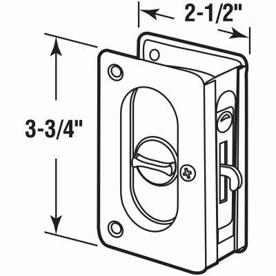 Pocket Door Privacy Lock with Pull Handle, Polished Brass Finish, 3 and 3/4 Inch Size