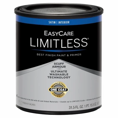 Limitless Interior Paint & Primer, White Satin Acrylic Latex, Qt.