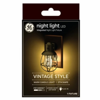 Led Vintage Night Light With Cage, 1 Watt, 2000k, Plug-in, St14 Bulb Shape
