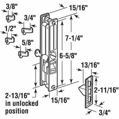 Chrome Patio Door Handle with Flush Mount, Mid-Body Latch, Keyed Lock