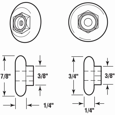 Tub Enclosure Shower Door Rollers, 3/4 and 7/8 In. Round, 2-Pk.