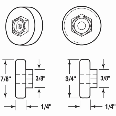 Shower Door Roller, 7/8 In. and 3/4, 4-Pk.
