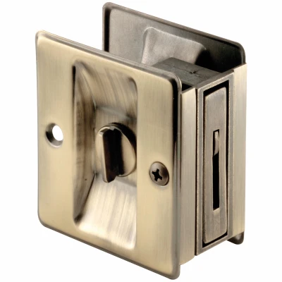 Pocket Door Privacy Lock & Pull, Antique Brass