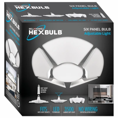 Hex Bulb Folding Socket Light, 6 Light Panels