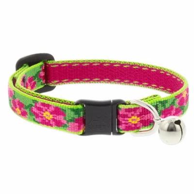 Adjustable Cat Collar With Bell, Breakaway Buckle, Petunias Pattern, 1/2 x 8 - 12-In.