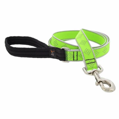 Dog Leash, Reflective Green Diamond Pattern, 1-In. x 6-Ft.