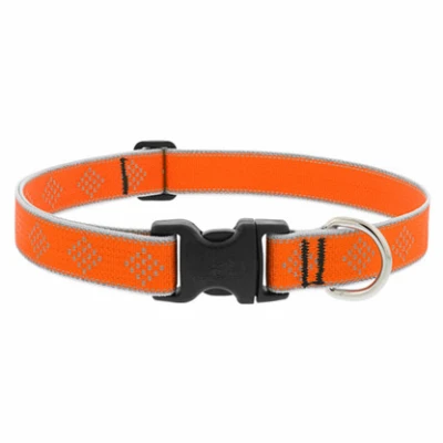 Adjustable Medium Dog Collar, Reflective Orange Diamond Pattern, 1 x 16 - 28-In.