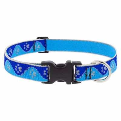 Adjustable Medium Dog Collar, Reflective Blue Paws Pattern, 1 x 12 - 20-In.