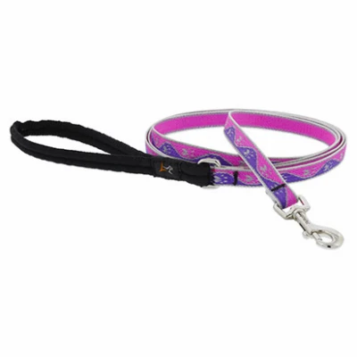 Dog Leash, Reflective Pink Paws Pattern, 1/2-In. x 6-Ft.