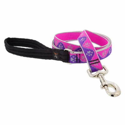 Dog Leash, Reflective Pink Paws Pattern, 1-In. x 6-Ft.