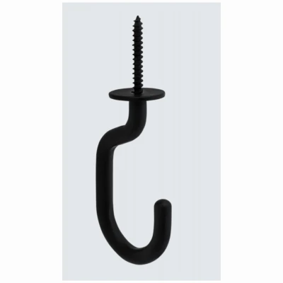 Modern Ceiling J Hook, Black, 50-Lb. Load, 3-11/32 In.