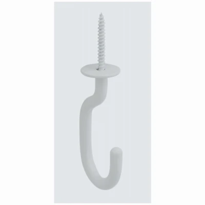 Modern Ceiling J Hook, White, 50-Lb. Load, 3-11/32 In.
