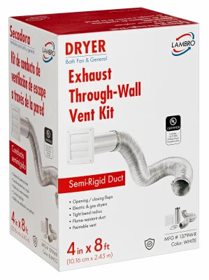8 Foot Dryer Exhaust Wall Louvered Vent Kit in White Finish