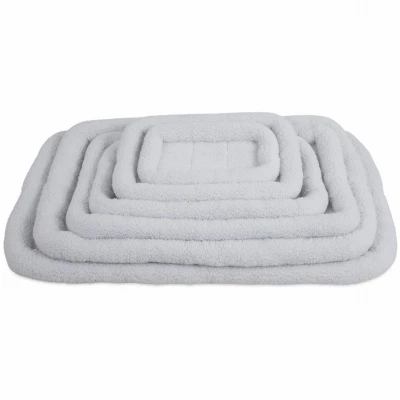Kennel Mat Bolster with White Faux Sheepskin Cover, 23 Inches by 16 Inches