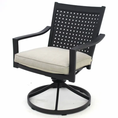 Highland Cast Aluminum Swivel Rocker Dining Chair With Neutral Cushion - Model Aay01701h60