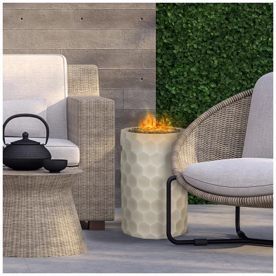 Gas Fire Pit with Honeycomb Pattern, 11.8 Inch Round Column Design