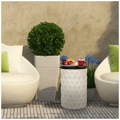 Gas Fire Pit with Honeycomb Pattern, 11.8 Inch Round Column Design