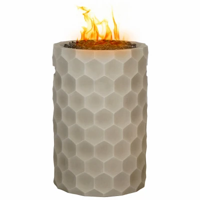 Gas Fire Pit with Honeycomb Pattern, 11.8 Inch Round Column Design