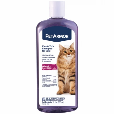 Flea & Tick Shampoo for Cats, Coconut Berry Scent, 12 oz.