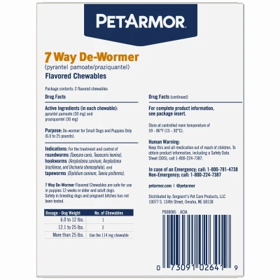 7 Way De-Wormer for Puppies and Small Dogs, 6-25-Lbs., 2 Tablets