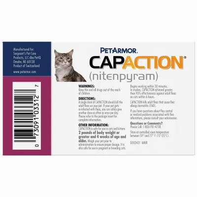 CapAction Fast-Acting Oral Flea Treatment for Cats 2-25 lbs, 6 Does, 11.4 mg