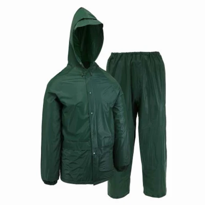 SAFETY WORKS 2-Pc. Rain Suit, Green PVC, L