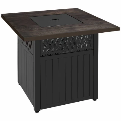 38 Inch Square Dual Heat Gas Fire Pit With Wood-look Top And Glass Rock