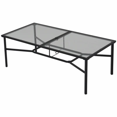 Sunny Isles Dining Table, Black Powder Coated Steel, Glass Top, 80 x 40 In.