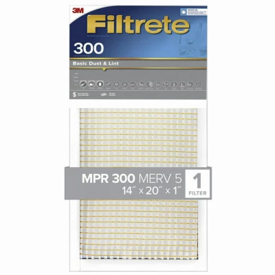 14x20 x 1 In. Basic Dust & Lint Pleated Furnace Air Filter, Gray, MPR 300, 3 Months