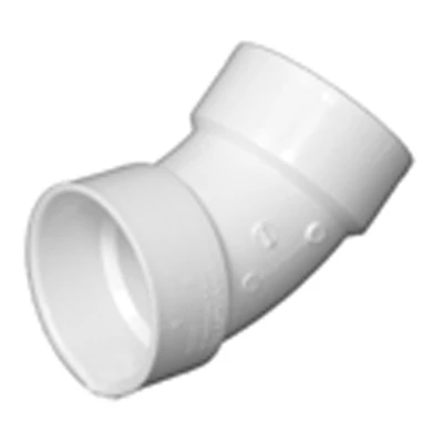 Schedule 40 DWV PVC Pipe Fitting, Sanitary Elbow, 45 Degree, 1-1/4 In.