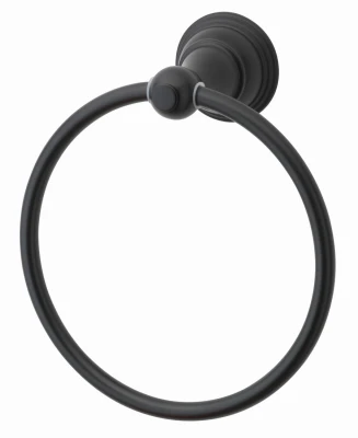 Vintage Design Matte Black Towel Ring With Brass Base And Zinc Post