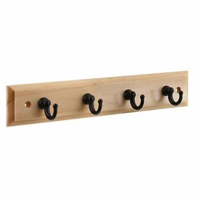 Key Hook Rack, 4 Oil Rubbed Bronze Hooks on Natural Rail, 9 In.
