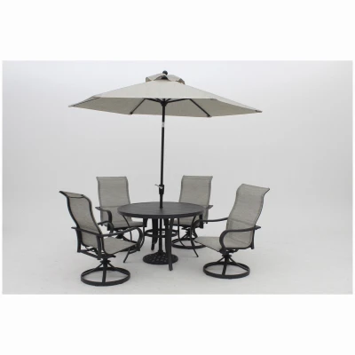 Palermo Gray Aluminum Slat-Top Dining Table 48 Inch Round