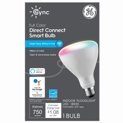 Cync Smart Indoor Floodlight LED Bulb, Dimmable, Millions of Colors, BR30, 9.5 Watt