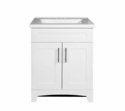 Euro White Single Sink Bathroom Vanity with White Cultured Marble Top, 24 In. Wide