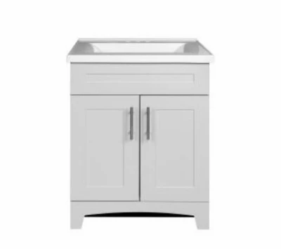 Euro Fashion Grey Single Sink Bathroom Vanity with White Cultured Marble Top, 24 In. Wide