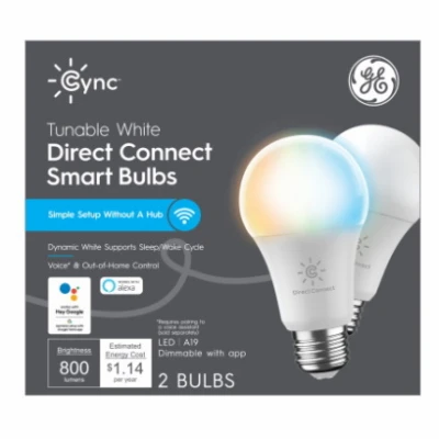 Cync Smart LED Light Bulb, Dimmable, Tunable Soft White Color Supports Sleep, A19, 9.5 Watt, 2-Pk.