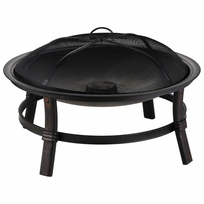 Wood Burning Fireplace, Black, 29.3 In. Round